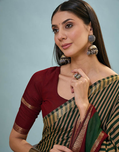 Green Cotton Printed Saree