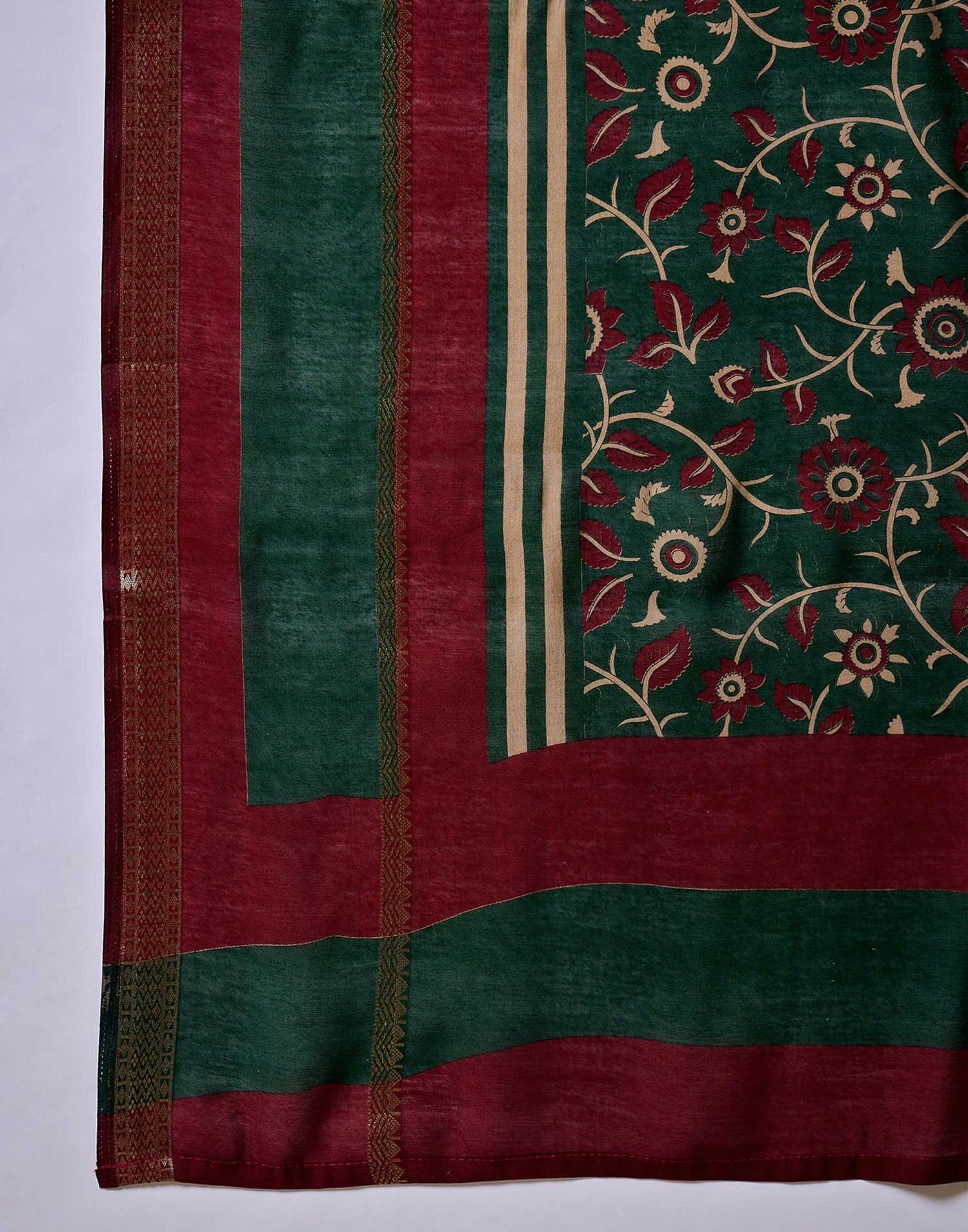 Green Cotton Printed Saree