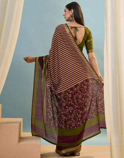 Wine Cotton Printed Saree