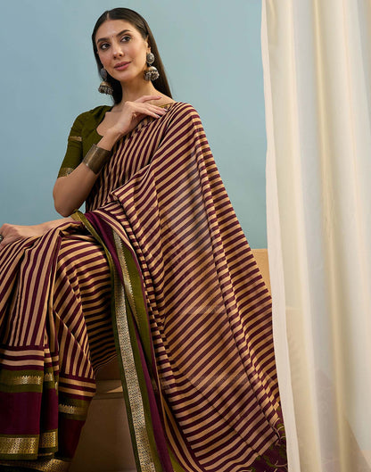 Wine Cotton Printed Saree