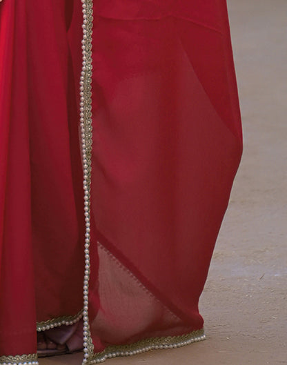 Red Crush Silk Pearl Lace Saree