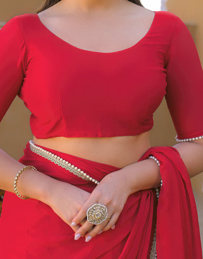 Red Crush Silk Pearl Lace Saree
