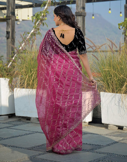 Pink Net Sequence Embroidery Saree