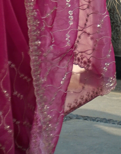 Pink Net Sequence Embroidery Saree