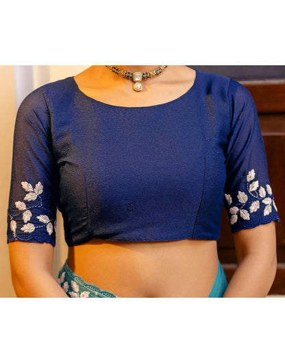 Dusty Teal Blue Shimmer Embroidery Saree