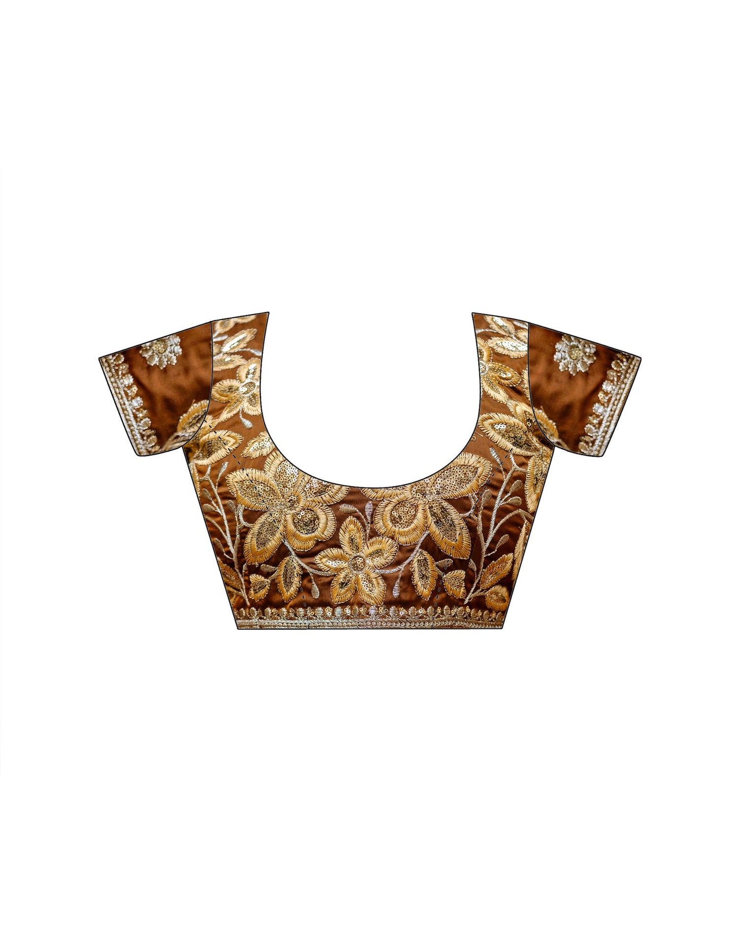 Brown Silk Sequence Embroidery Lace Saree