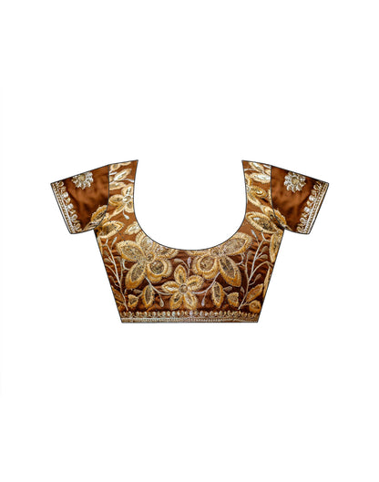 Brown Silk Sequence Embroidery Lace Saree