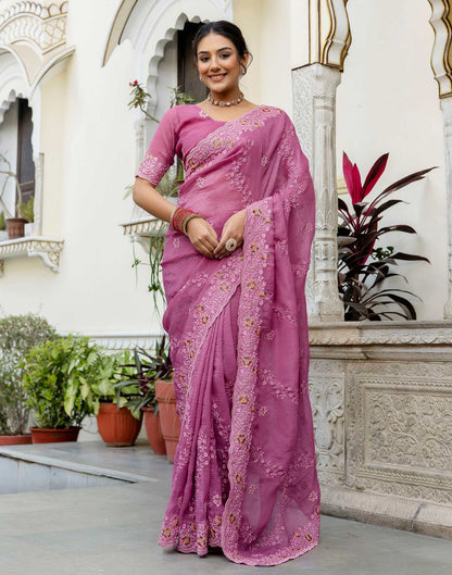 Pink Shimmer Embroidery Saree