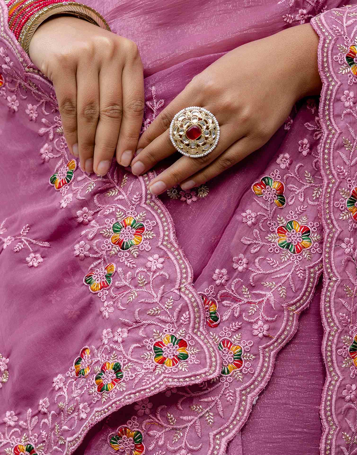 Pink Shimmer Embroidery Saree