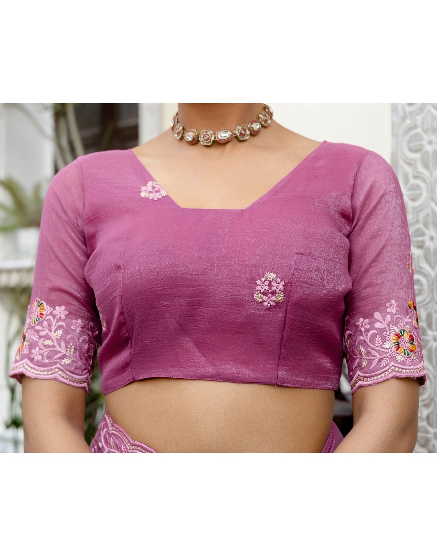 Pink Shimmer Embroidery Saree