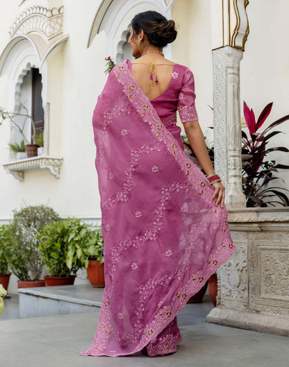 Pink Shimmer Embroidery Saree