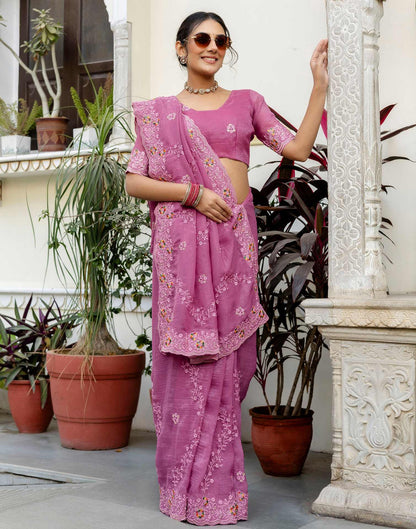 Pink Shimmer Embroidery Saree