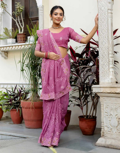 Pink Shimmer Embroidery Saree