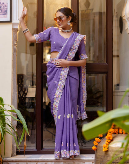 Lavender Shimmer Embroidery Saree