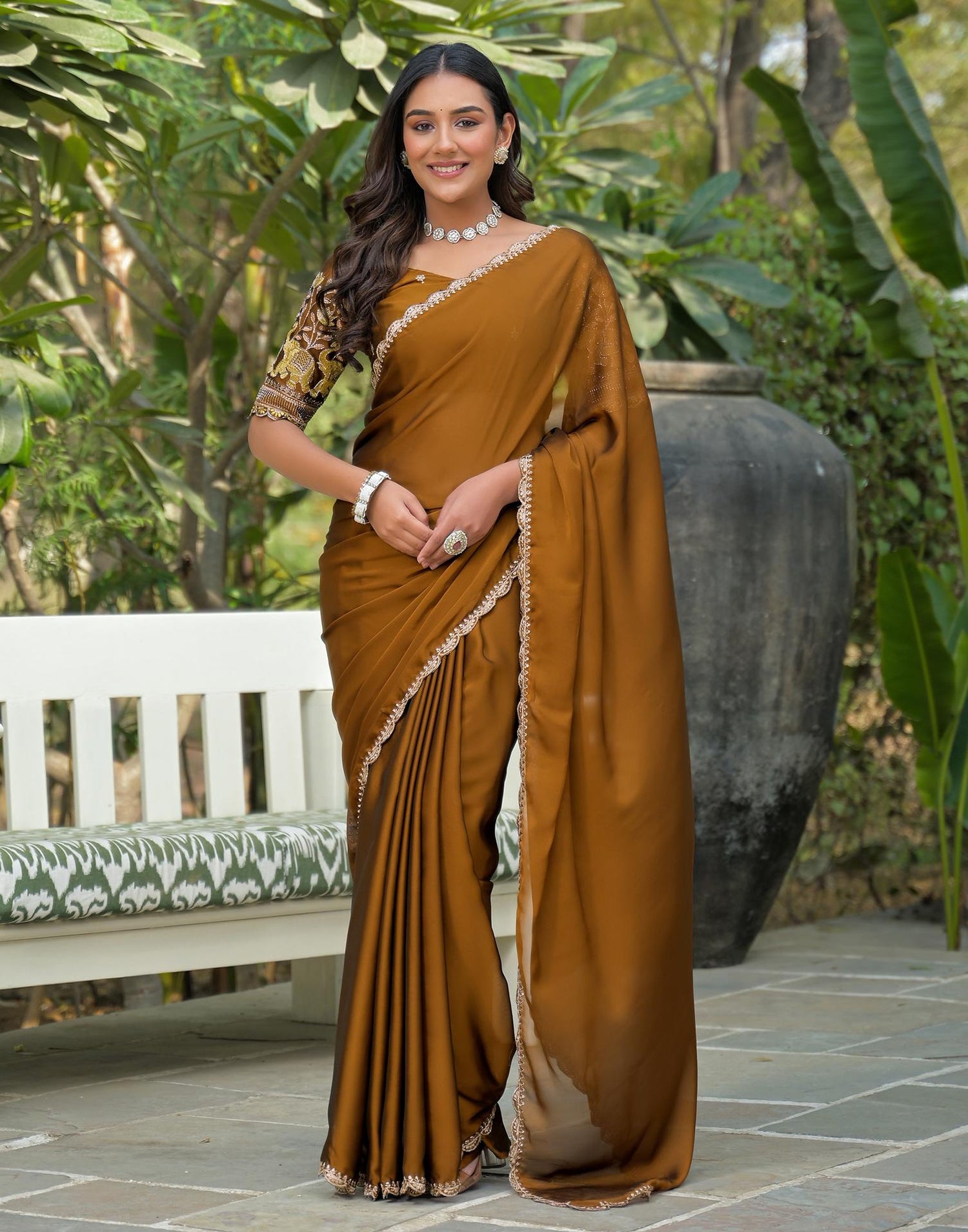 Brown Silk Embroidery Saree