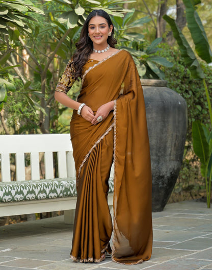 Brown Silk Embroidery Saree