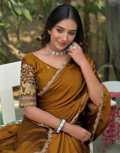 Brown Silk Embroidery Saree
