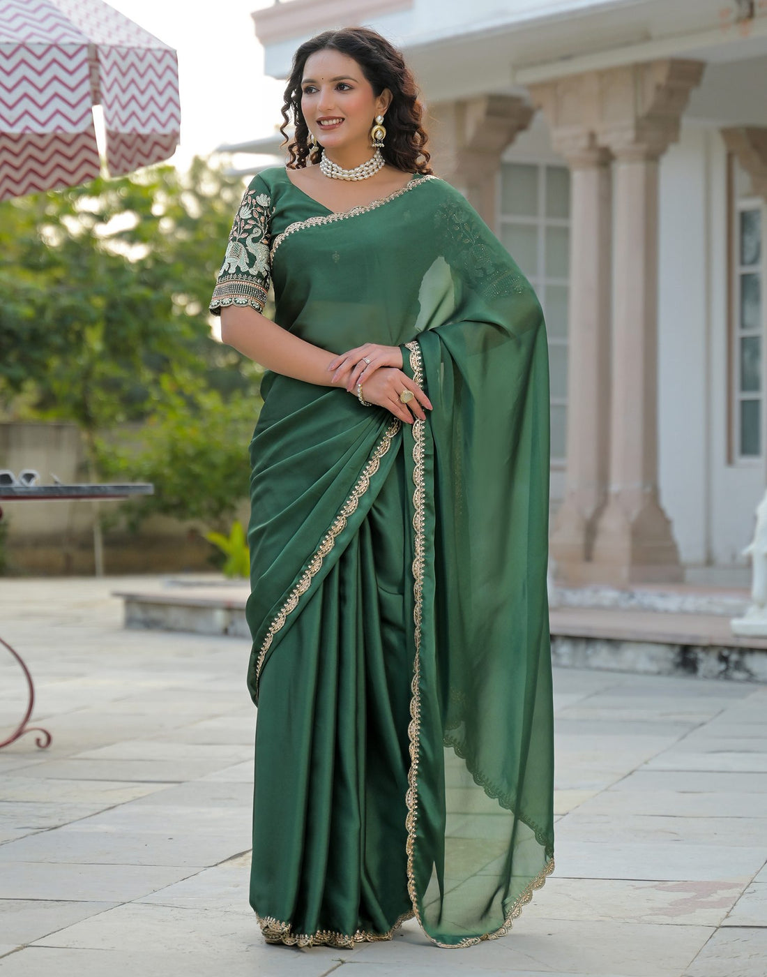 Green Silk Embroidery Saree