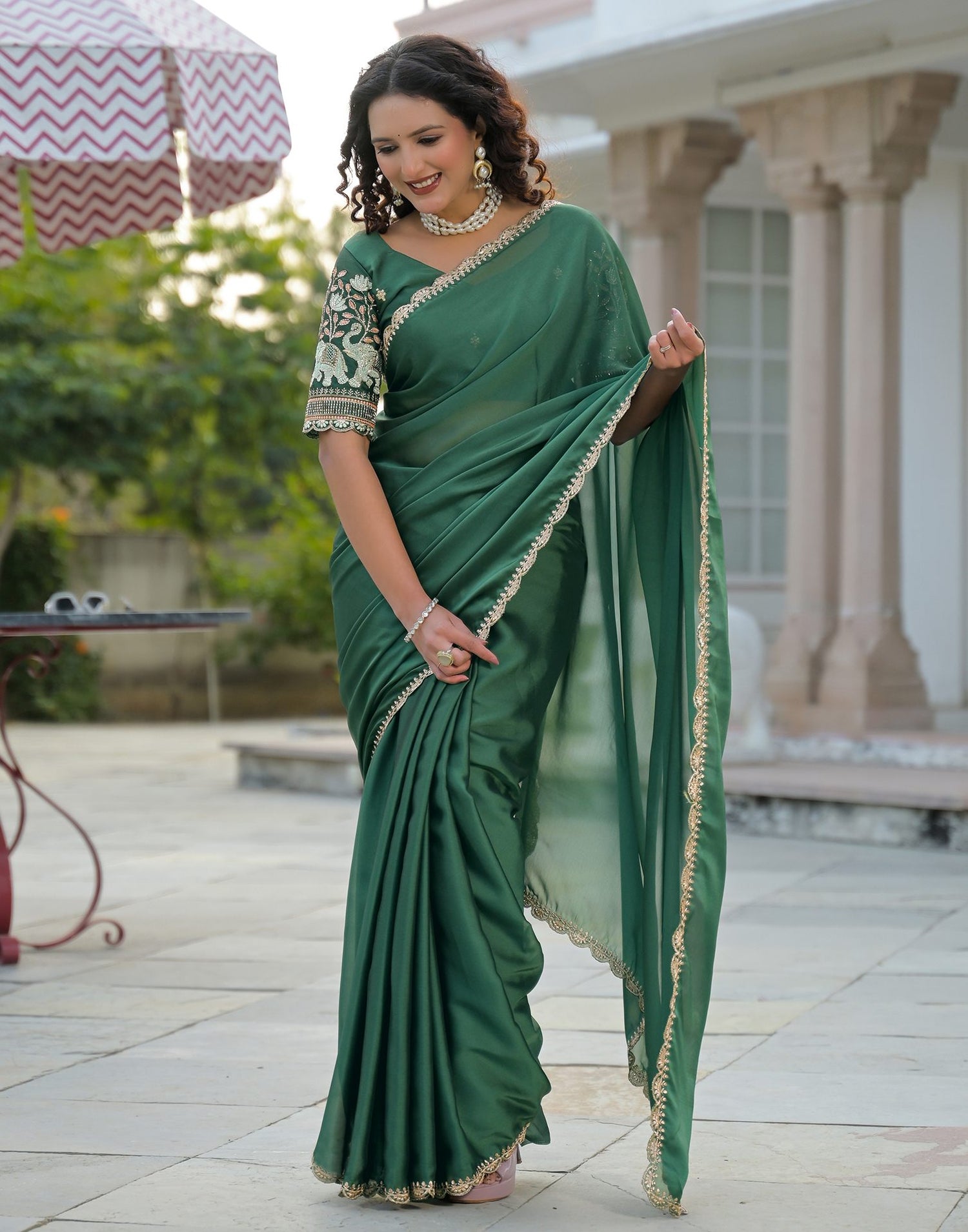 Green Silk Embroidery Saree