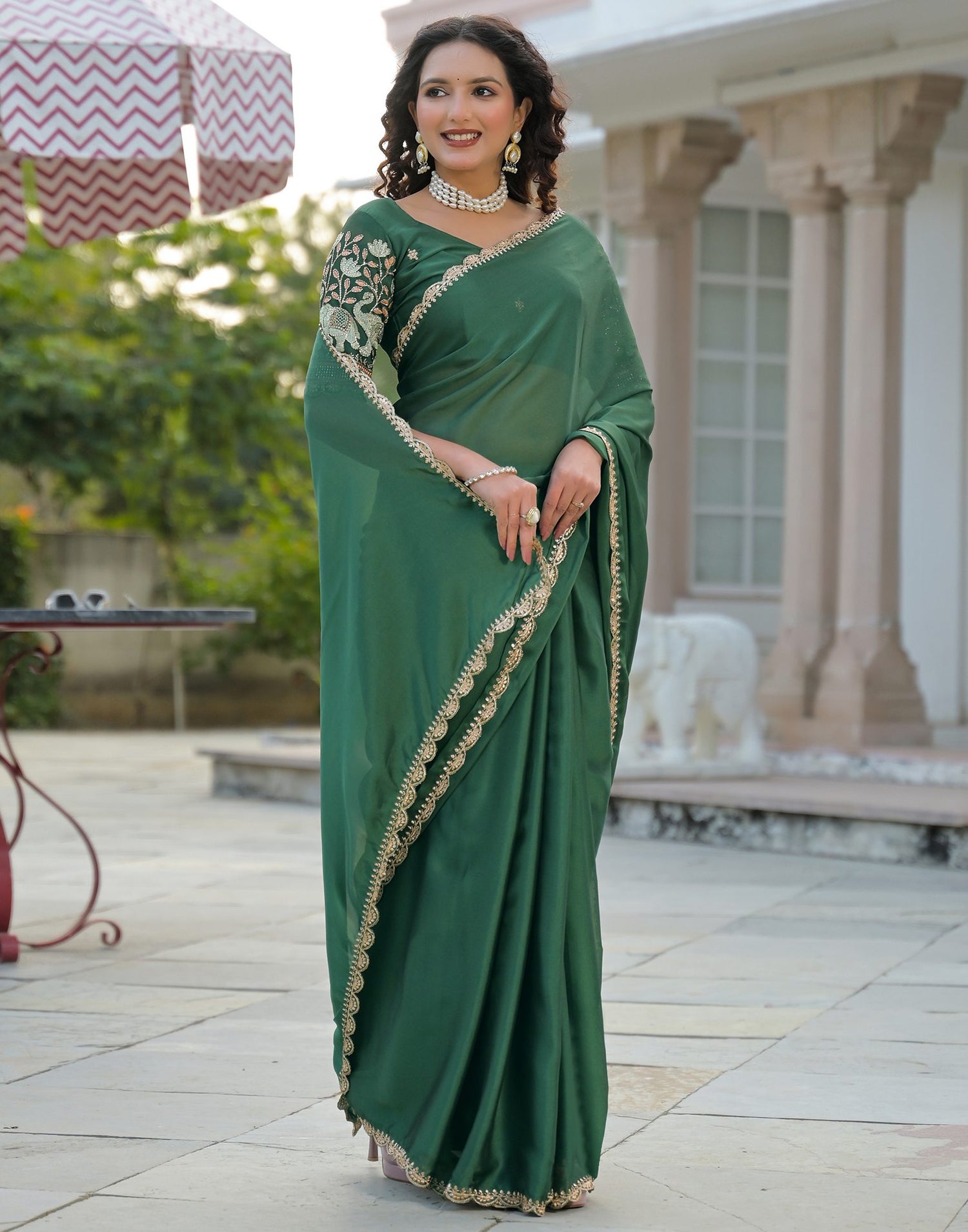 Green Silk Embroidery Saree