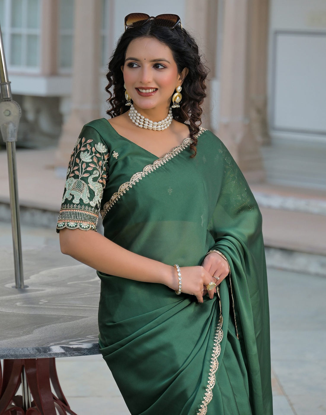 Green Silk Embroidery Saree