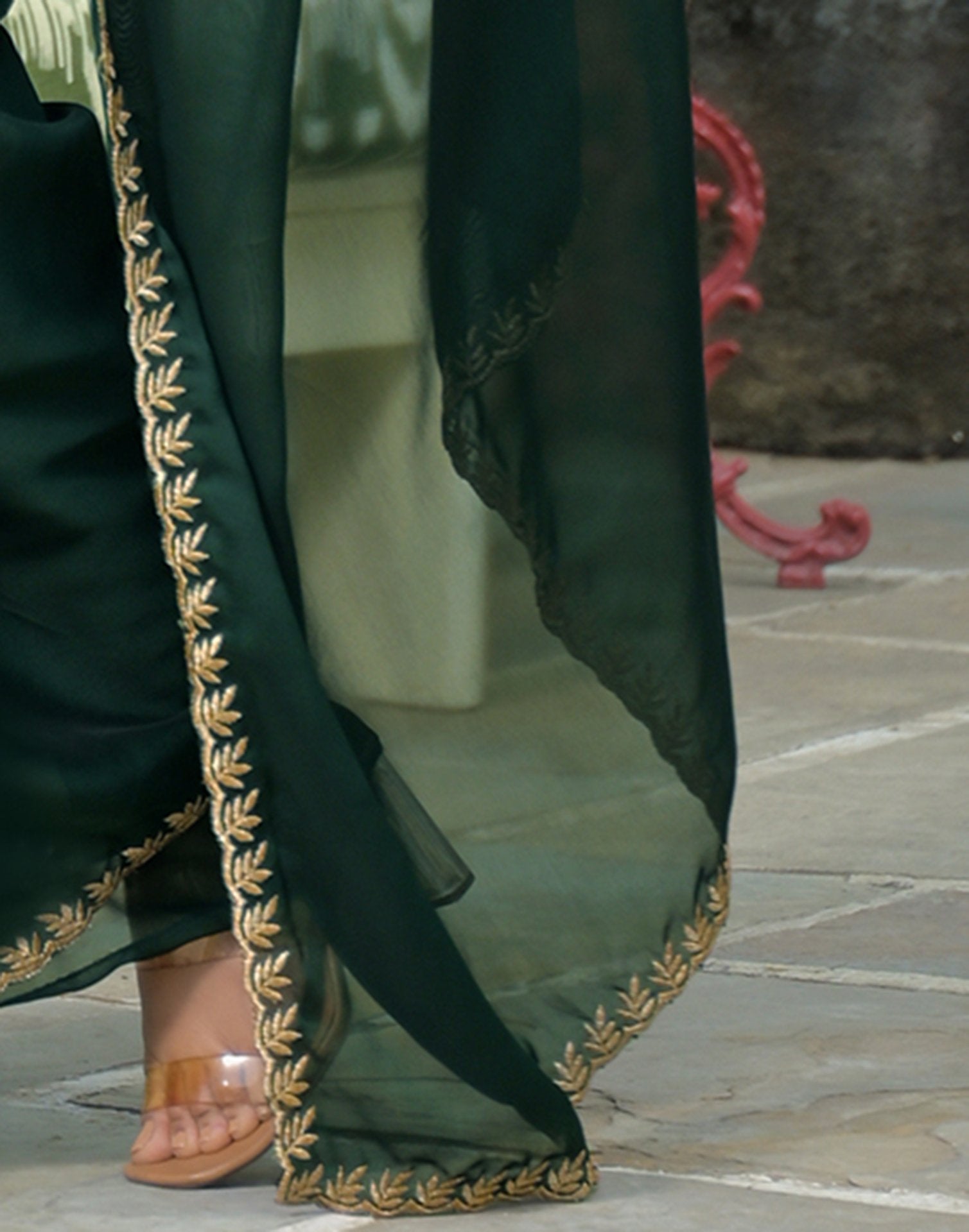 Bottle Green Silk Embroidery Saree