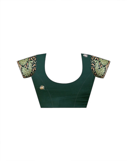 Bottle Green Silk Embroidery Saree