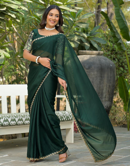 Bottle Green Silk Embroidery Saree