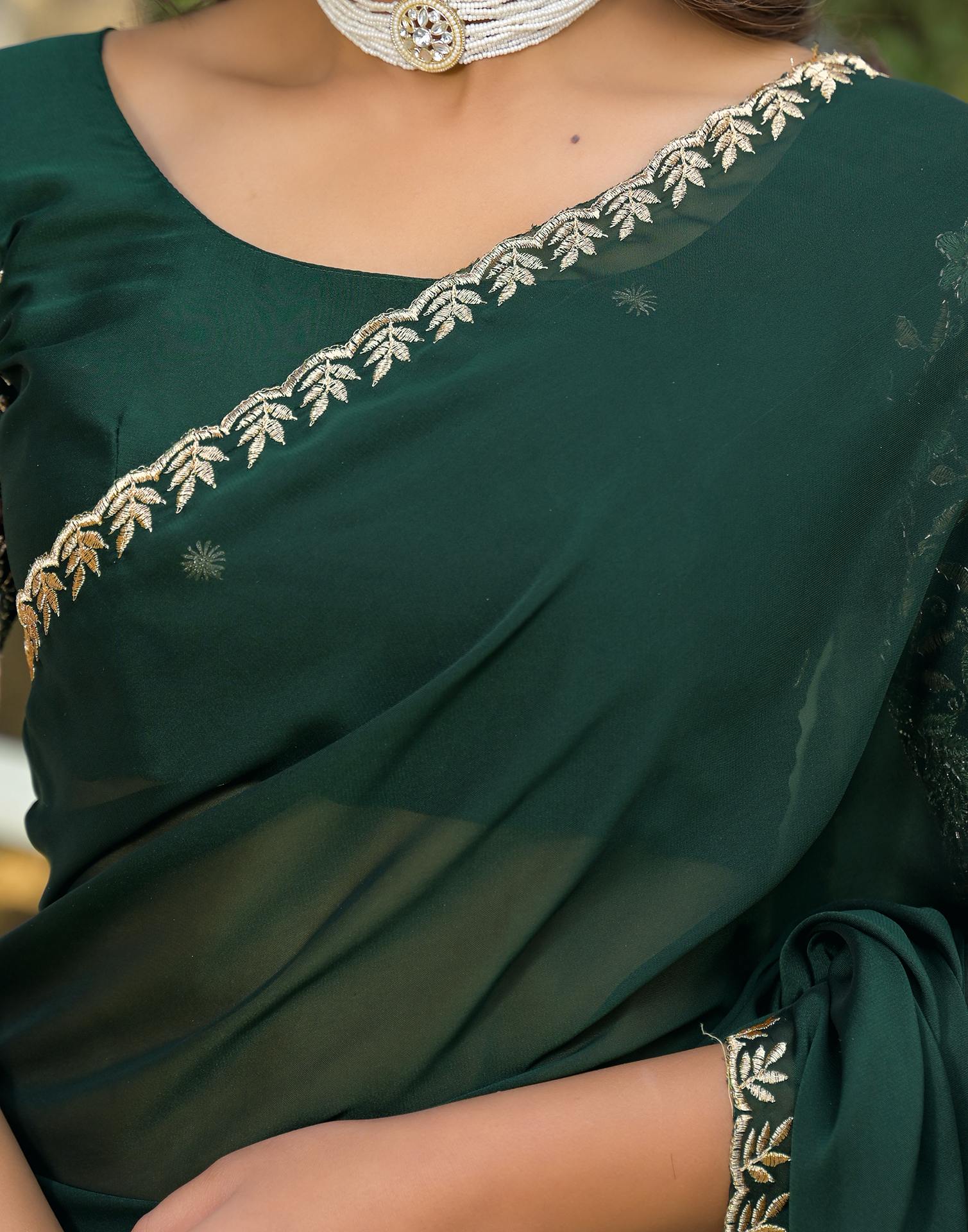 Bottle Green Silk Embroidery Saree