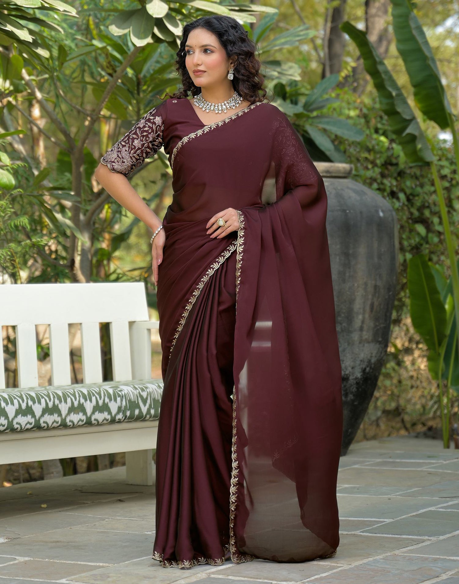 Maroon Silk Embroidery Saree