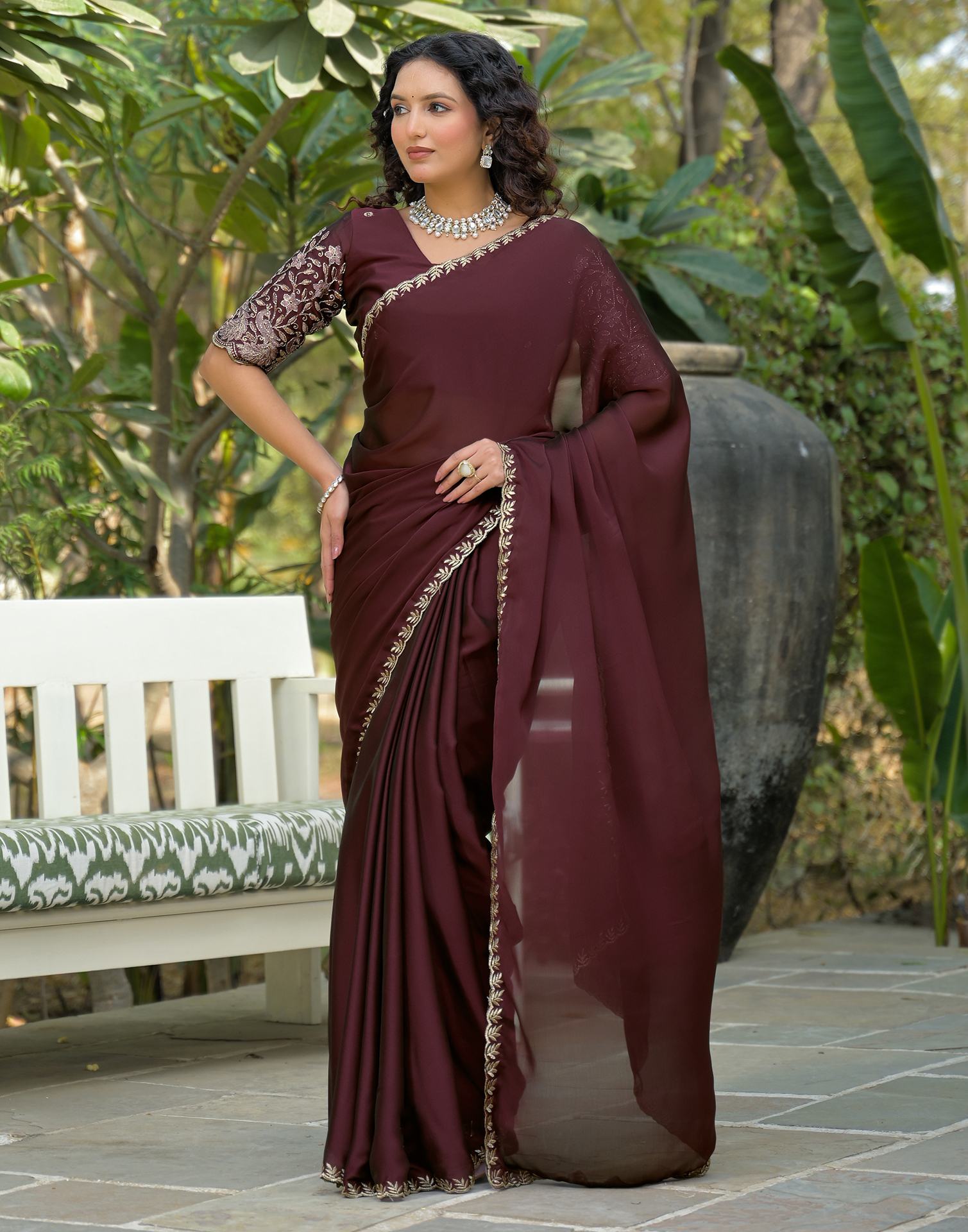 Maroon Silk Embroidery Saree