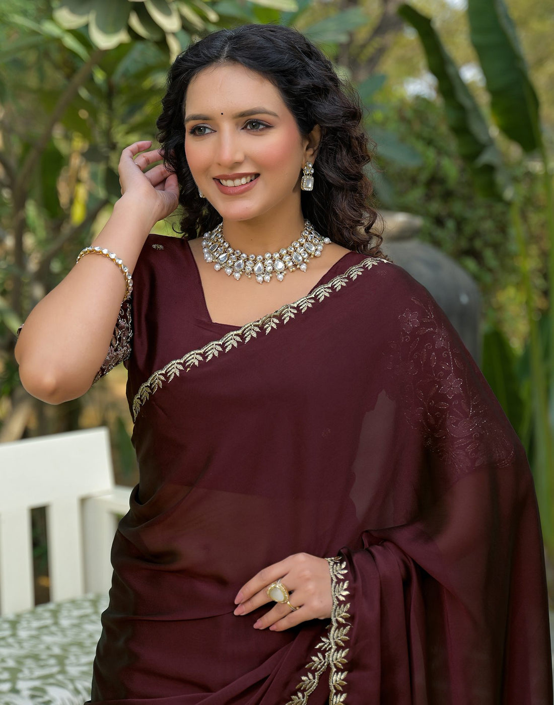 Maroon Silk Embroidery Saree