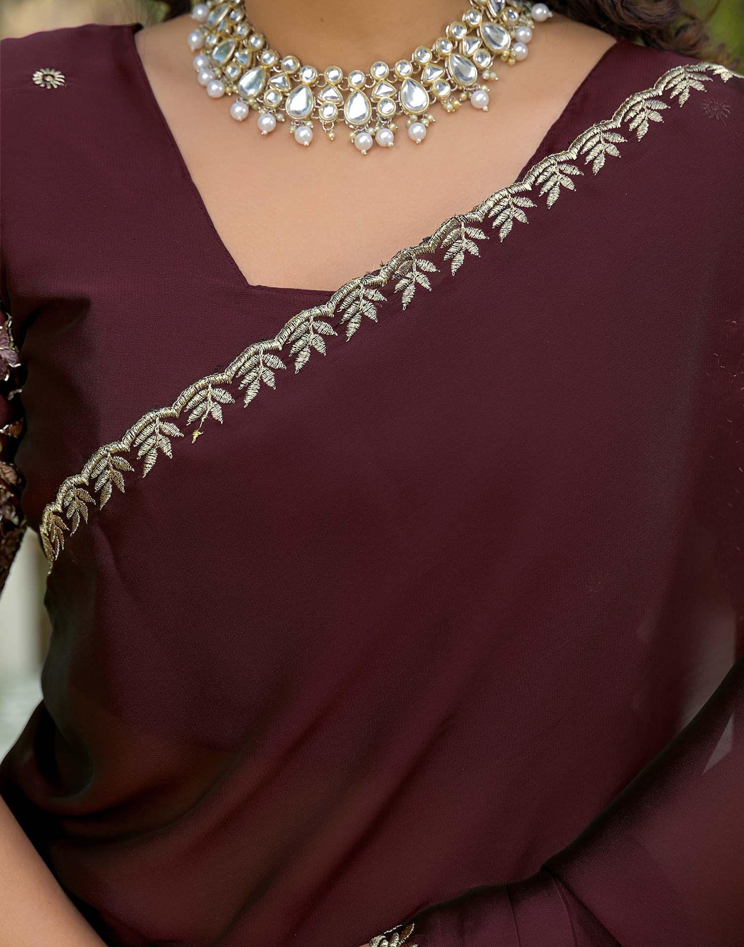 Maroon Silk Embroidery Saree