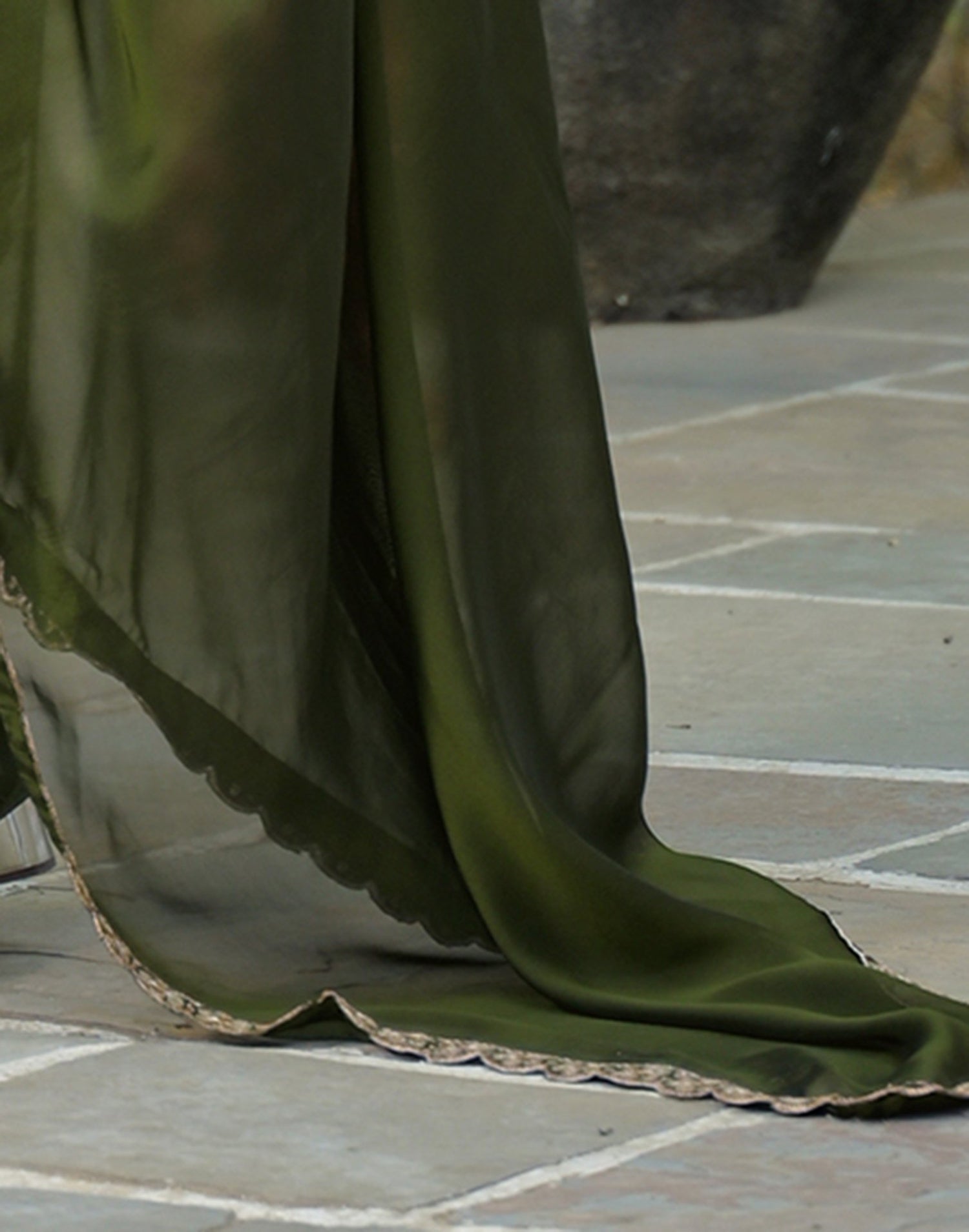 Mehandi Green Silk Sequence Embroidery Lace Saree
