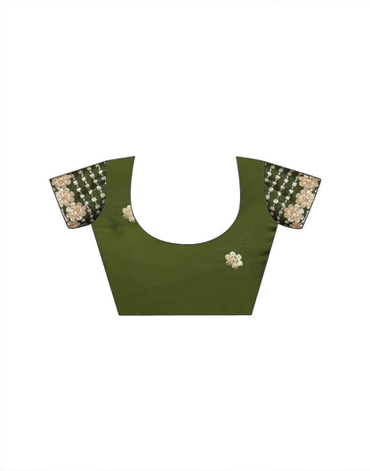 Mehandi Green Silk Sequence Embroidery Lace Saree