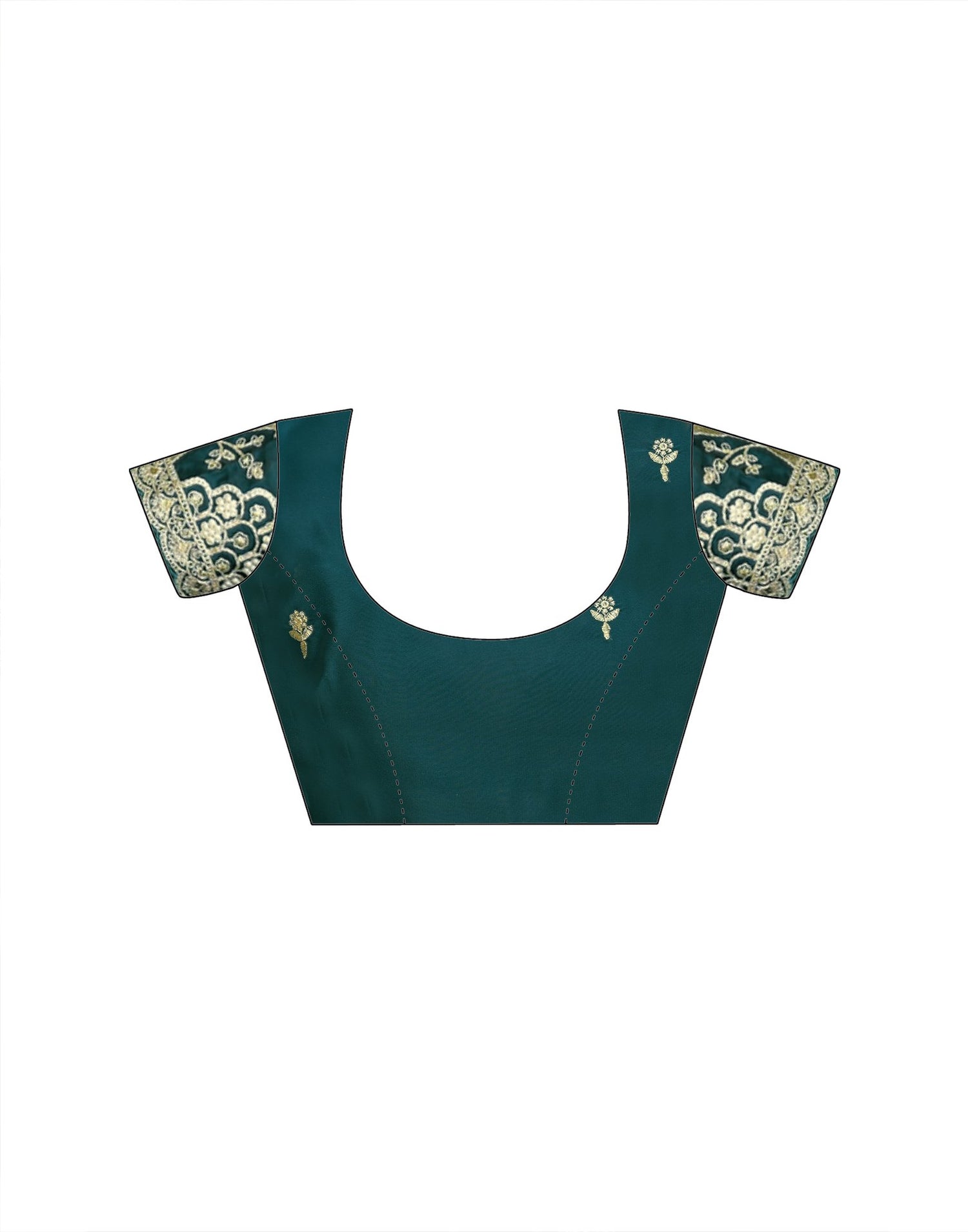 Teal Blue Silk Embroidery Lace Saree