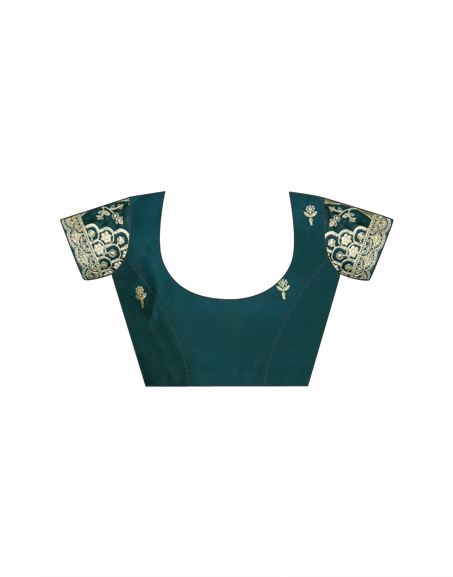 Teal Blue Silk Embroidery Lace Saree