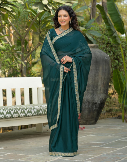 Teal Blue Silk Embroidery Lace Saree