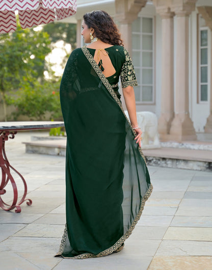 Bottle Green Silk Sequence Embroidery Lace Saree