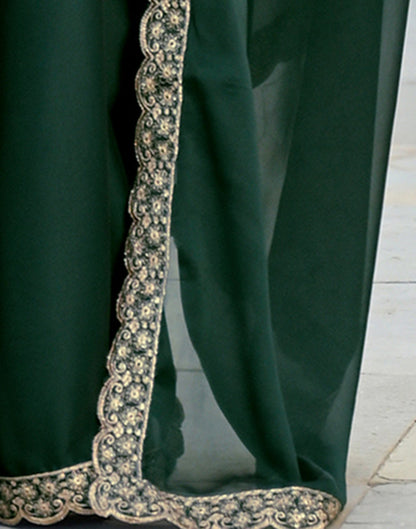 Bottle Green Silk Sequence Embroidery Lace Saree