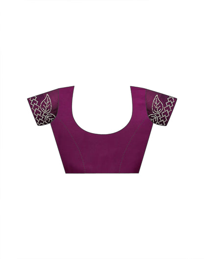 Dark Purple Silk Stone Work Swarovski Saree