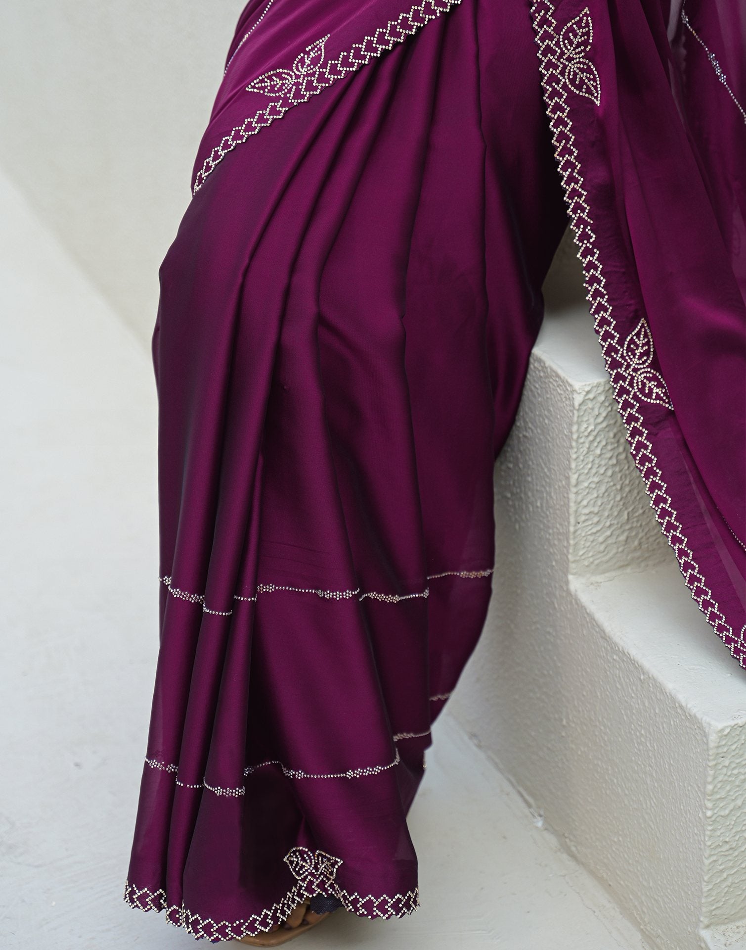 Dark Purple Silk Stone Work Swarovski Saree