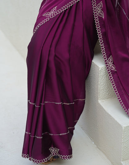Dark Purple Silk Stone Work Swarovski Saree