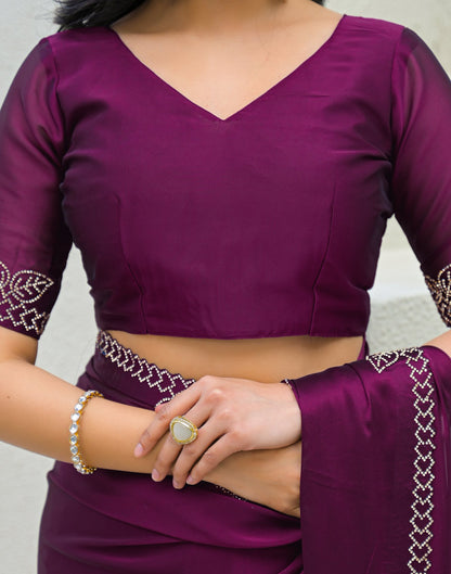 Dark Purple Silk Stone Work Swarovski Saree