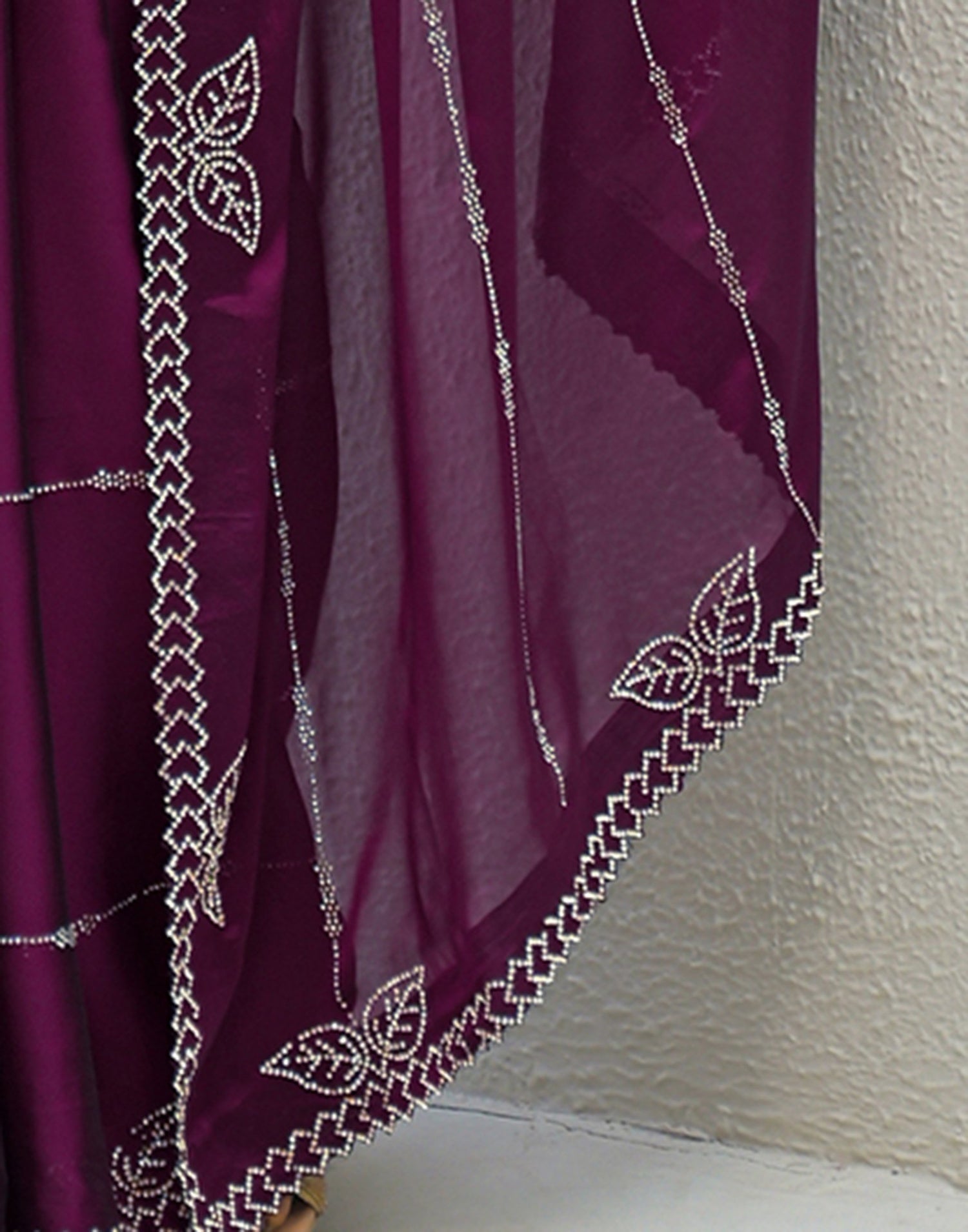 Dark Purple Silk Stone Work Swarovski Saree