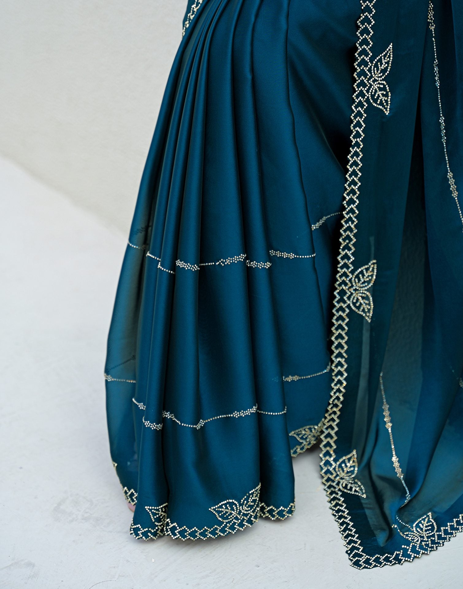 Peacock Blue Silk Stone Work Swarovski Saree