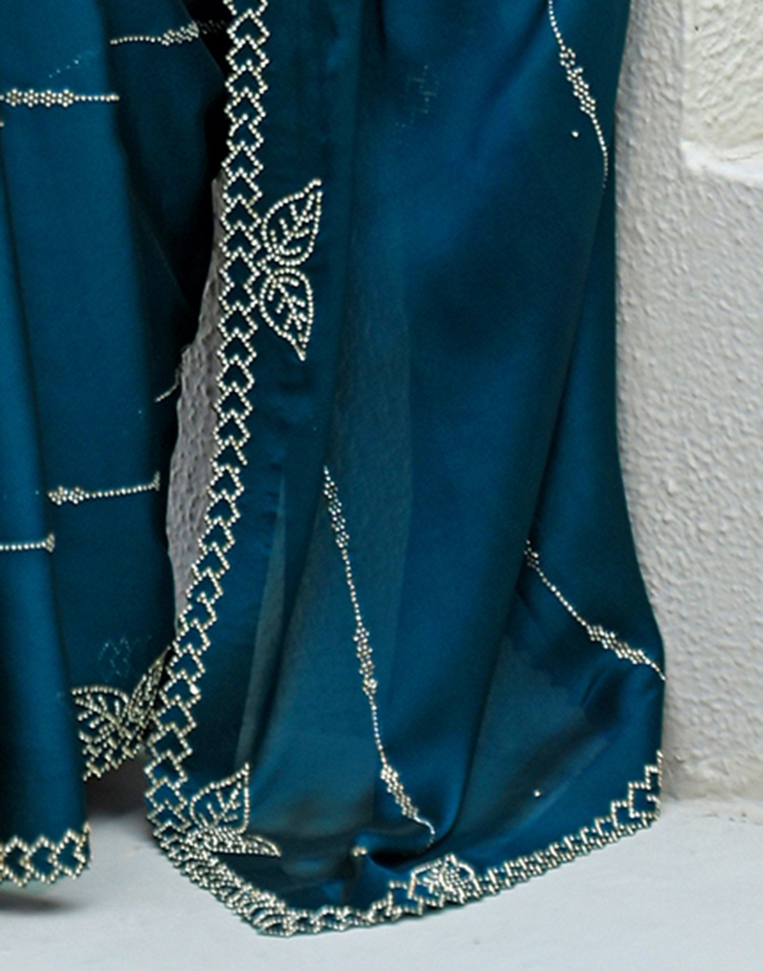 Peacock Blue Silk Stone Work Swarovski Saree
