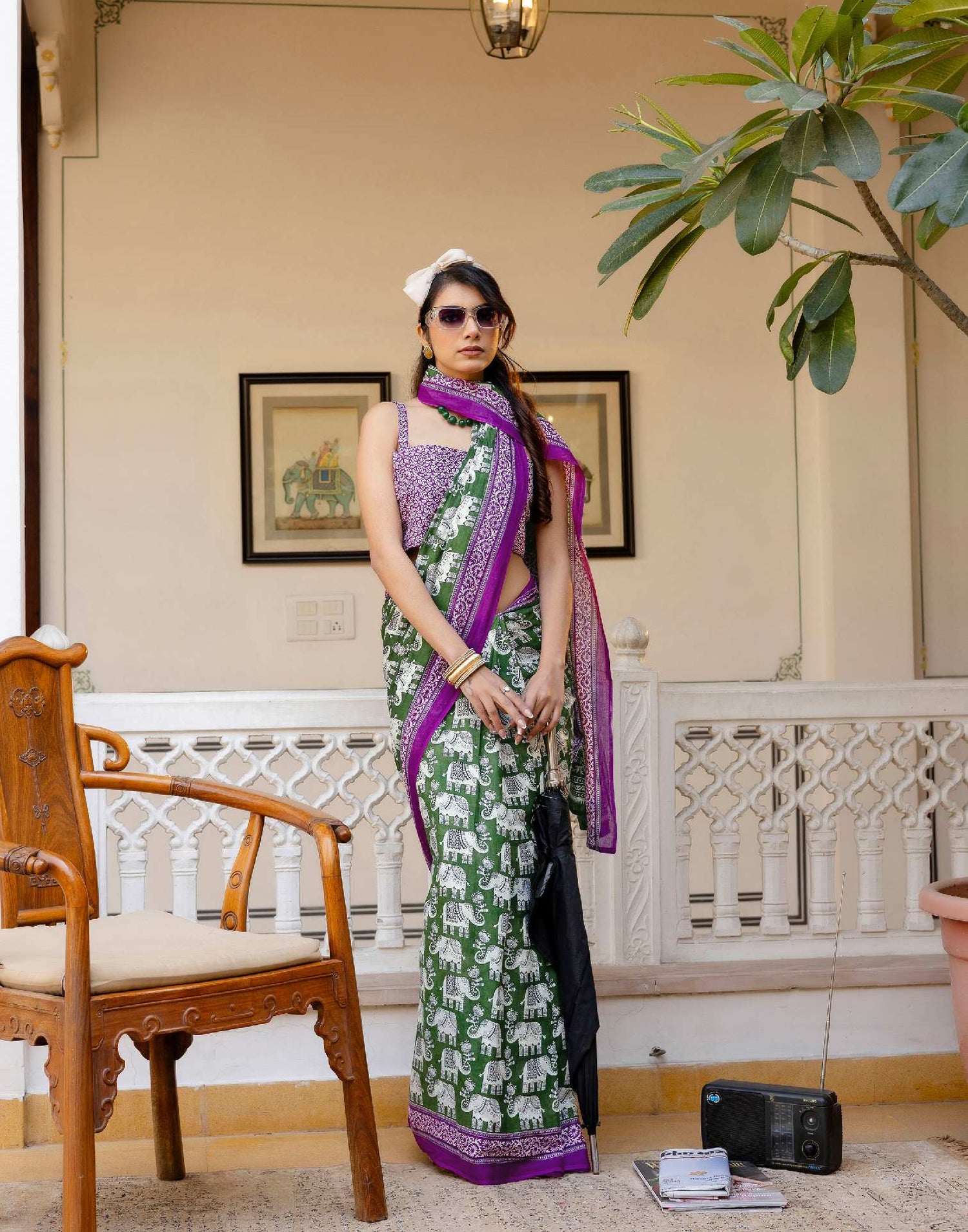 Ready To Wear Green Cotton Printed Saree