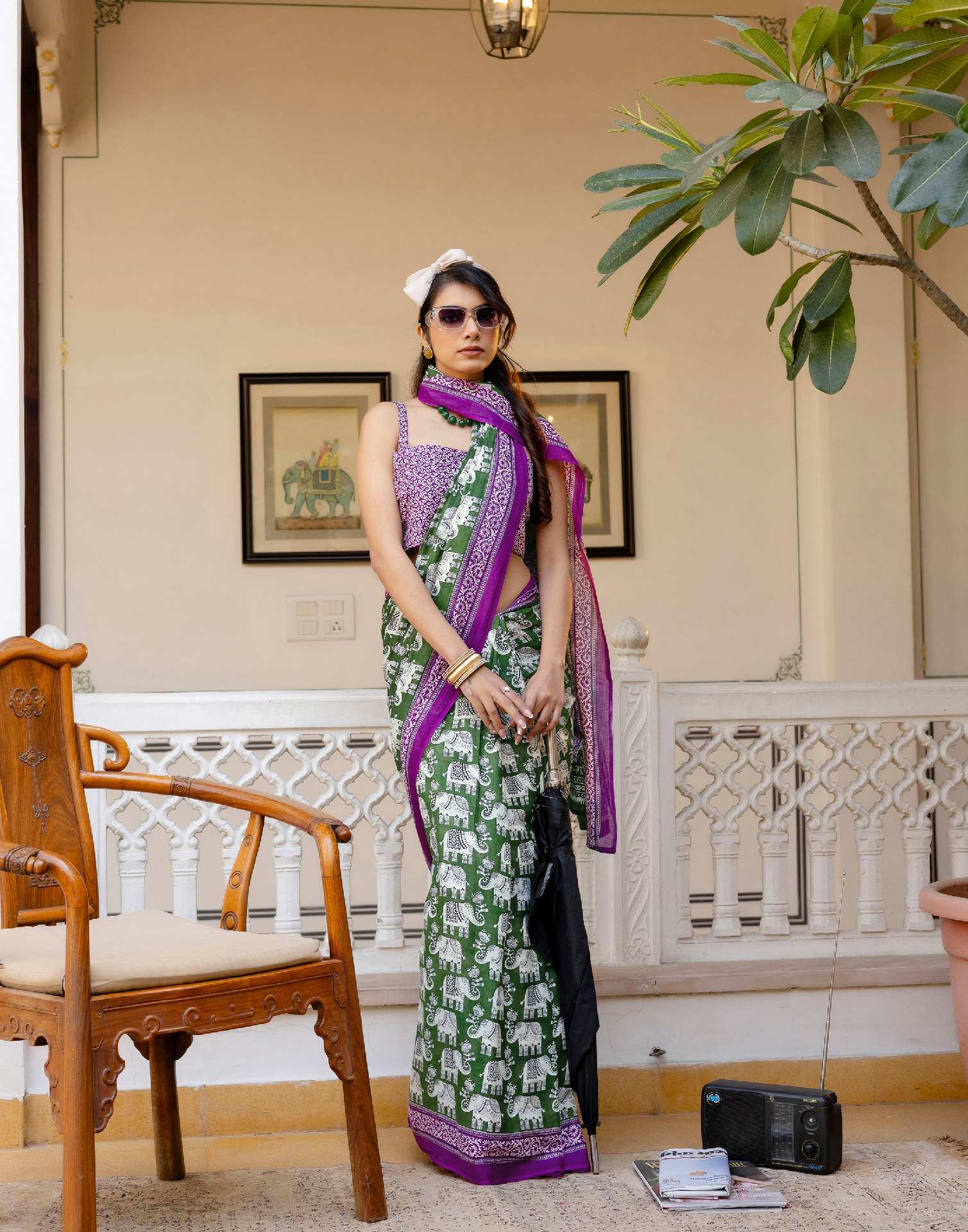 Ready To Wear Green Cotton Printed Saree