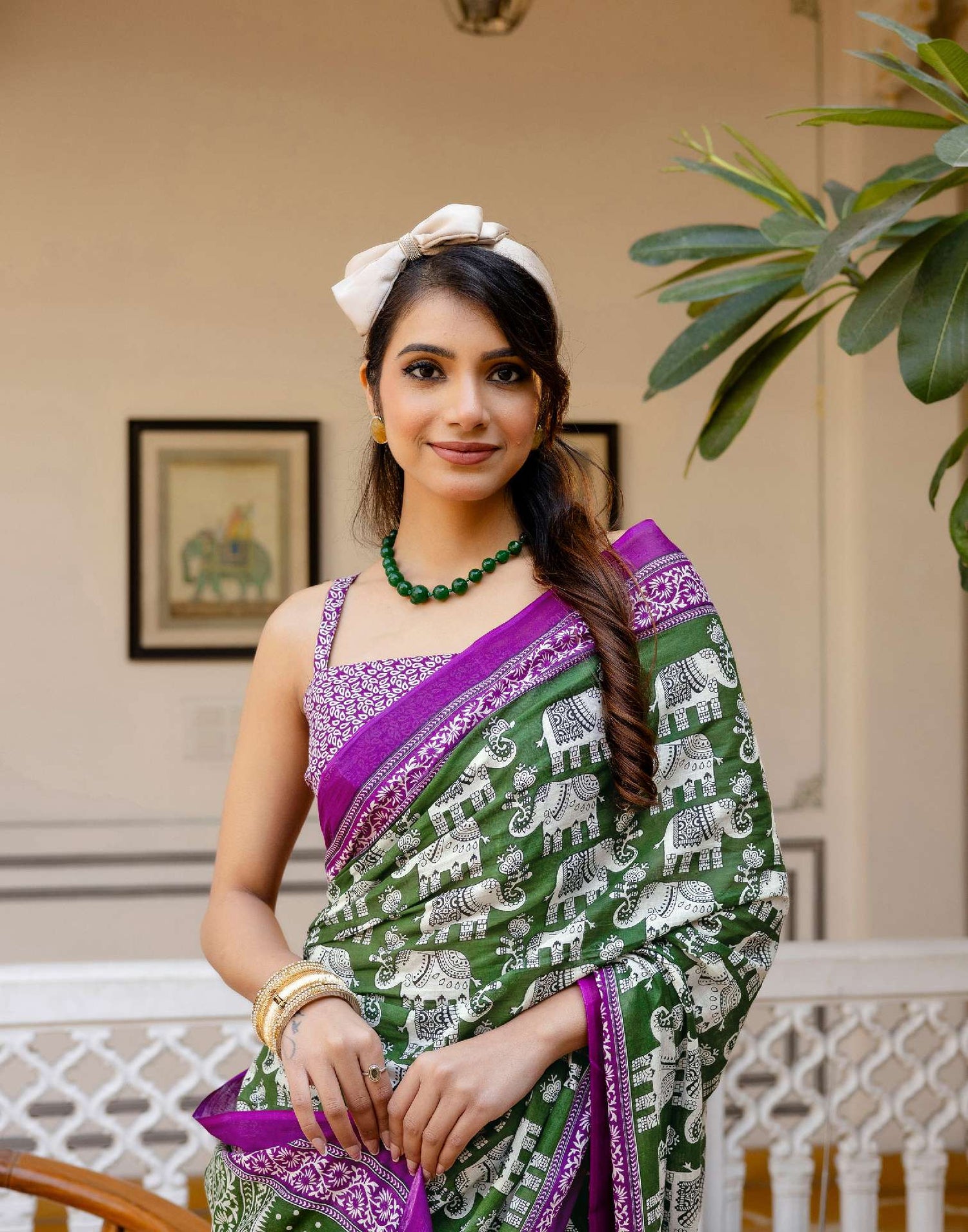 Ready To Wear Green Cotton Printed Saree